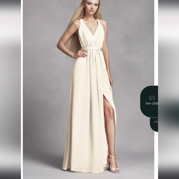 Vera Wang White Davids Bridal 20 Long Blush Dusty Rose Chiffon Dress Cross Back - Picture 15 of 15